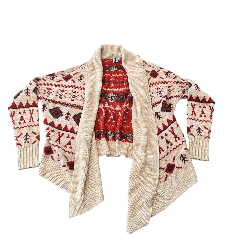 Roxy‎ Women's M Geometric Print Open Front Cardigan Sweater Multicolor